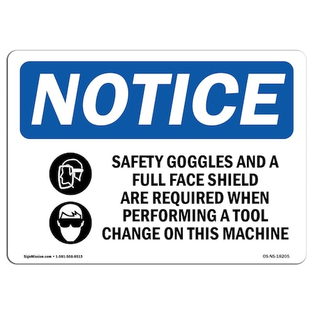 OSHA Notice Sign, Safety Goggles And A Full Face With Symbol, 10in X 7in Decal